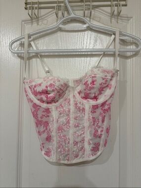 Pink Floral Lace Bustier Top